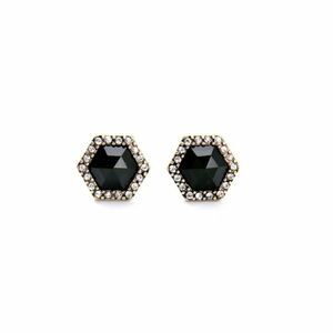 Jet Black Rhinestone Gold Vintage Stud Earrings